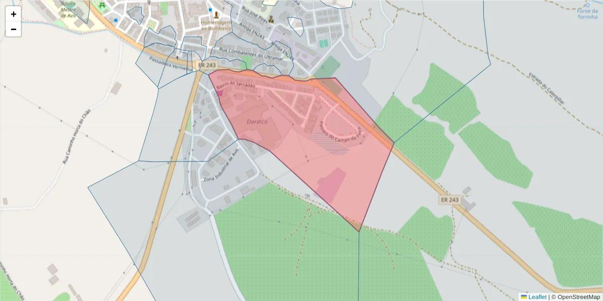 Mapa detalhado do código postal 7480-110 com limites, códigos postais vizinhos e agências dos correios