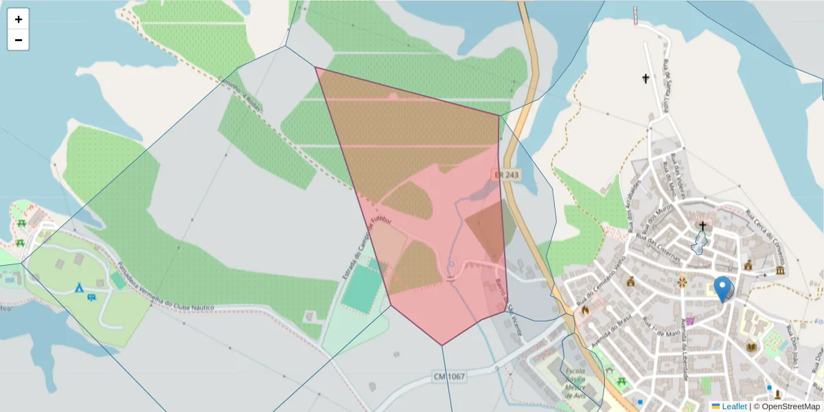 Mapa detalhado do código postal 7480-112 com limites, códigos postais vizinhos e agências dos correios