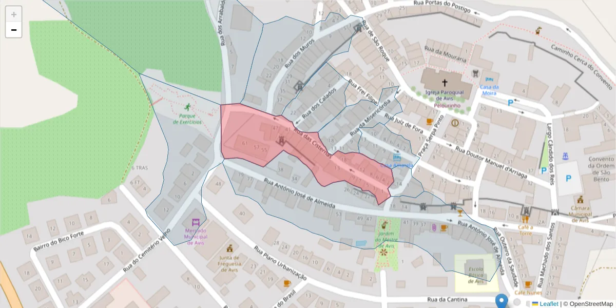 Mapa detalhado do código postal 7480-129 com limites, códigos postais vizinhos e agências dos correios