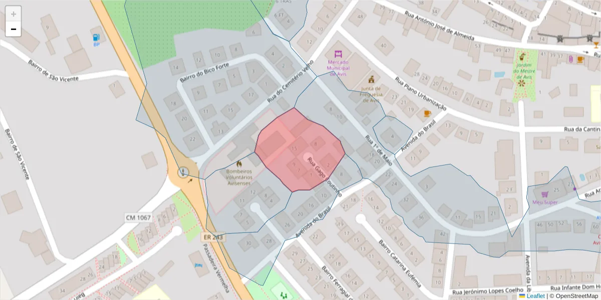 Mapa detalhado do código postal 7480-142 com limites, códigos postais vizinhos e agências dos correios