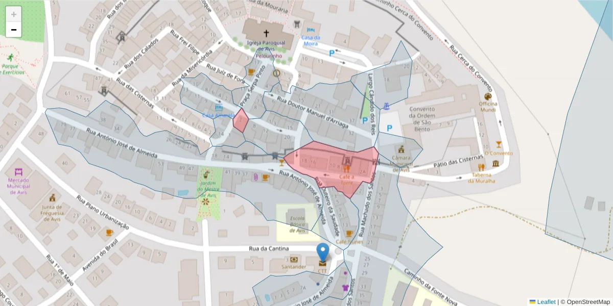 Mapa detalhado do código postal 7480-146 com limites, códigos postais vizinhos e agências dos correios