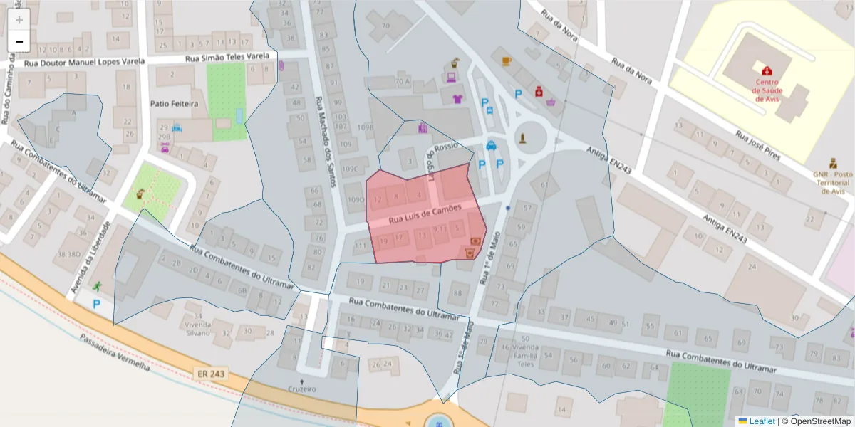 Mapa detalhado do código postal 7480-147 com limites, códigos postais vizinhos e agências dos correios