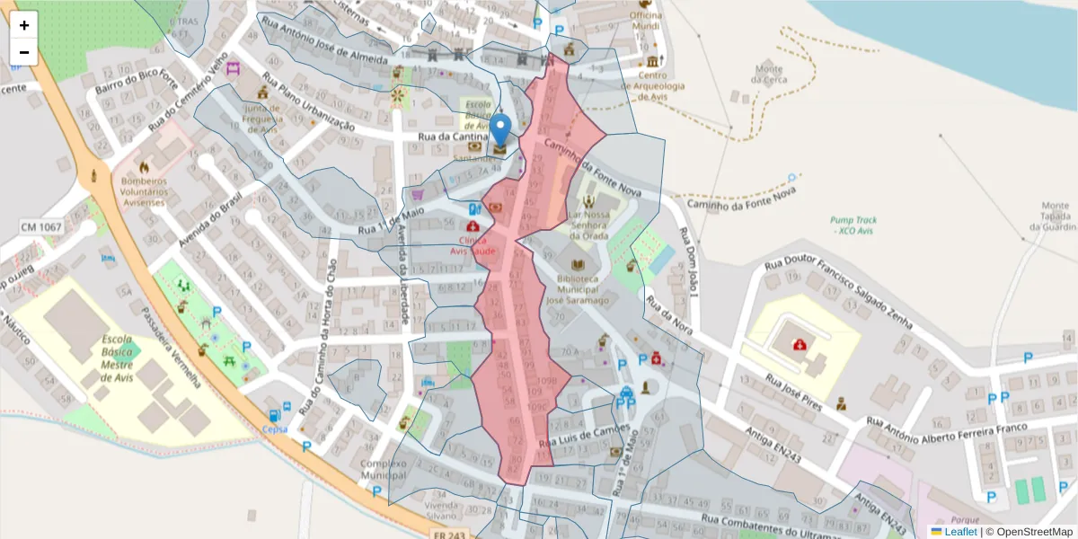 Mapa detalhado do código postal 7480-148 com limites, códigos postais vizinhos e agências dos correios