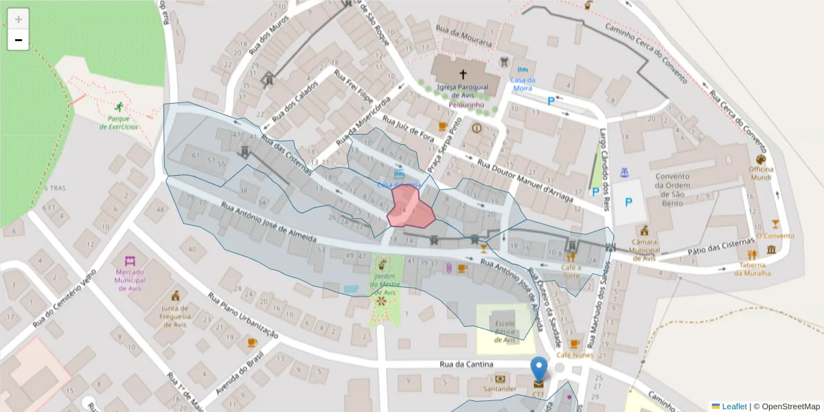 Mapa detalhado do código postal 7480-152 com limites, códigos postais vizinhos e agências dos correios