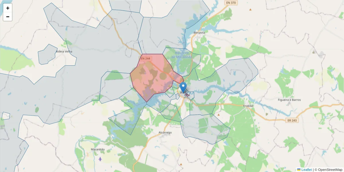 Mapa detalhado do código postal 7480-182 com limites, códigos postais vizinhos e agências dos correios