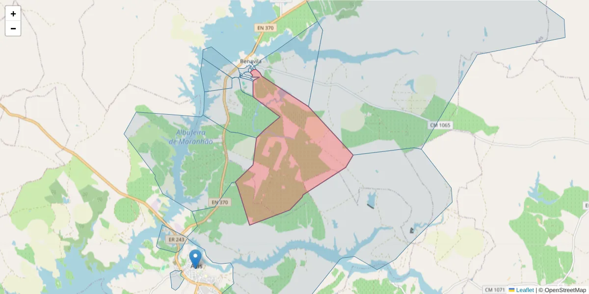 Mapa detalhado do código postal 7480-213 com limites, códigos postais vizinhos e agências dos correios