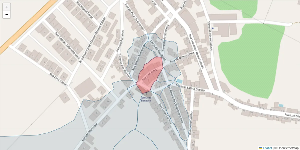 Mapa detalhado do código postal 7480-218 com limites, códigos postais vizinhos e agências dos correios