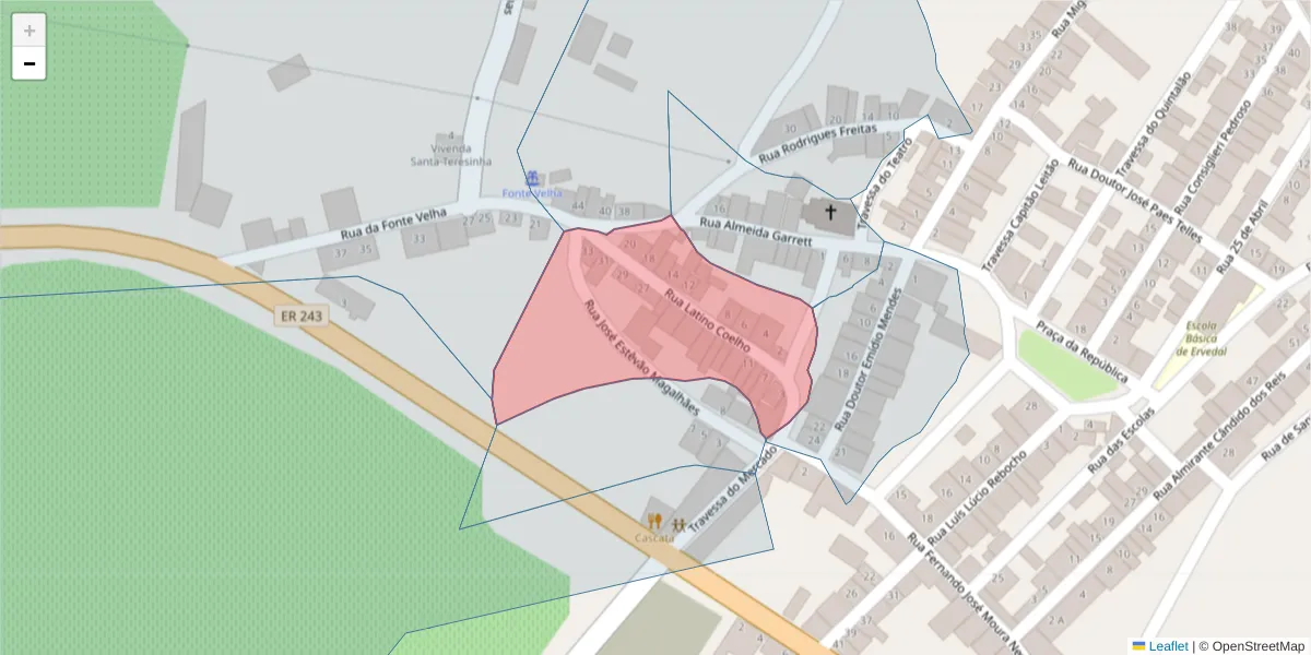 Mapa detalhado do código postal 7480-301 com limites, códigos postais vizinhos e agências dos correios