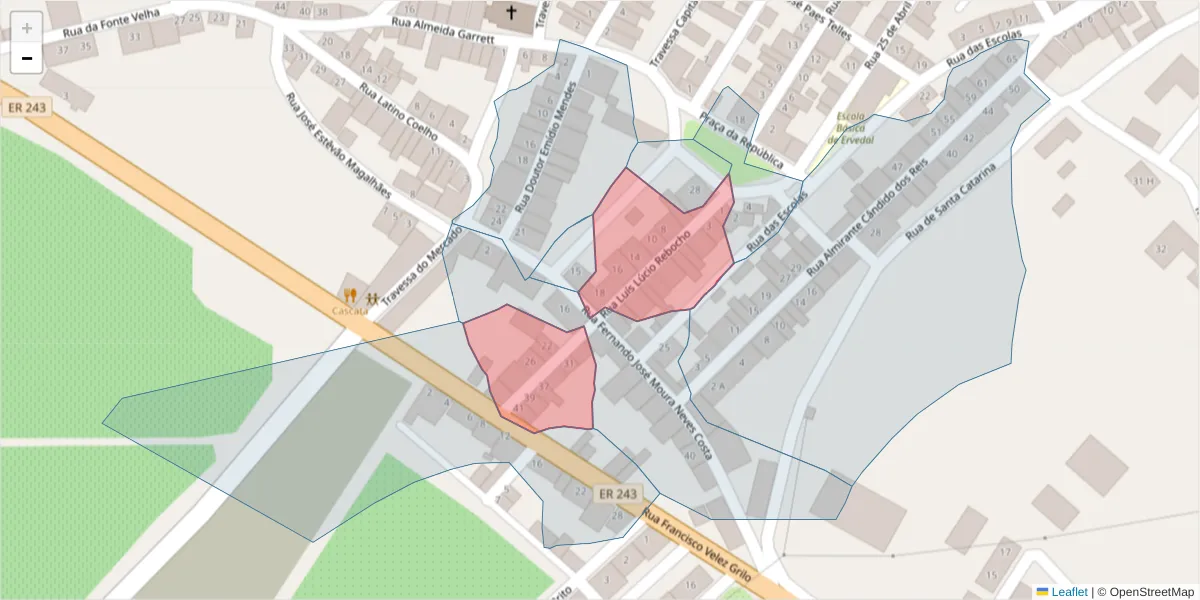 Mapa detalhado do código postal 7480-302 com limites, códigos postais vizinhos e agências dos correios