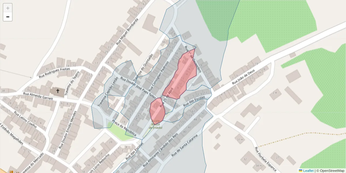 Mapa detalhado do código postal 7480-305 com limites, códigos postais vizinhos e agências dos correios