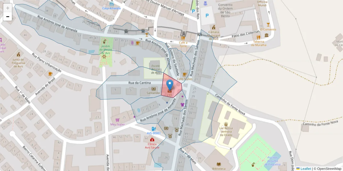 Mapa detalhado do código postal 7480-999 com limites, códigos postais vizinhos e agências dos correios