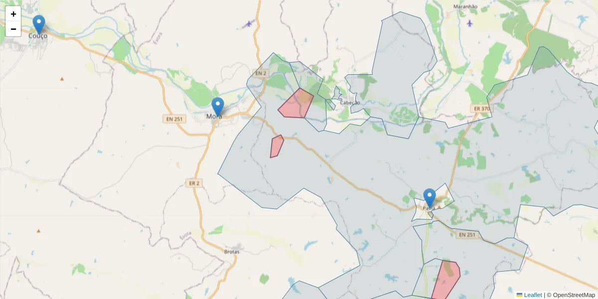 Mapa detalhado do código postal 7490-000 com limites, códigos postais vizinhos e agências dos correios