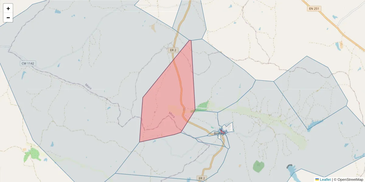 Mapa detalhado do código postal 7490-010 com limites, códigos postais vizinhos e agências dos correios