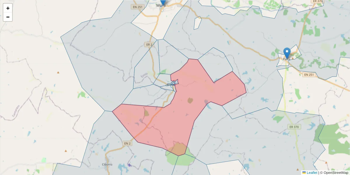 Mapa detalhado do código postal 7490-019 com limites, códigos postais vizinhos e agências dos correios