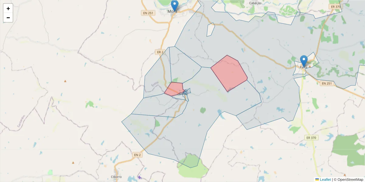 Mapa detalhado do código postal 7490-025 com limites, códigos postais vizinhos e agências dos correios