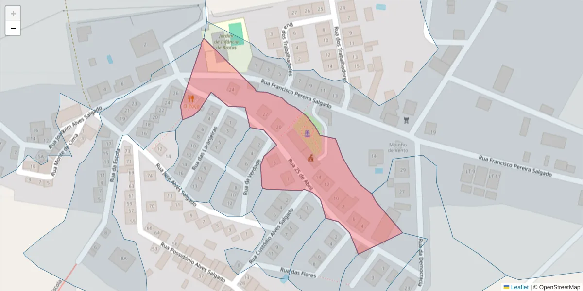 Mapa detalhado do código postal 7490-029 com limites, códigos postais vizinhos e agências dos correios