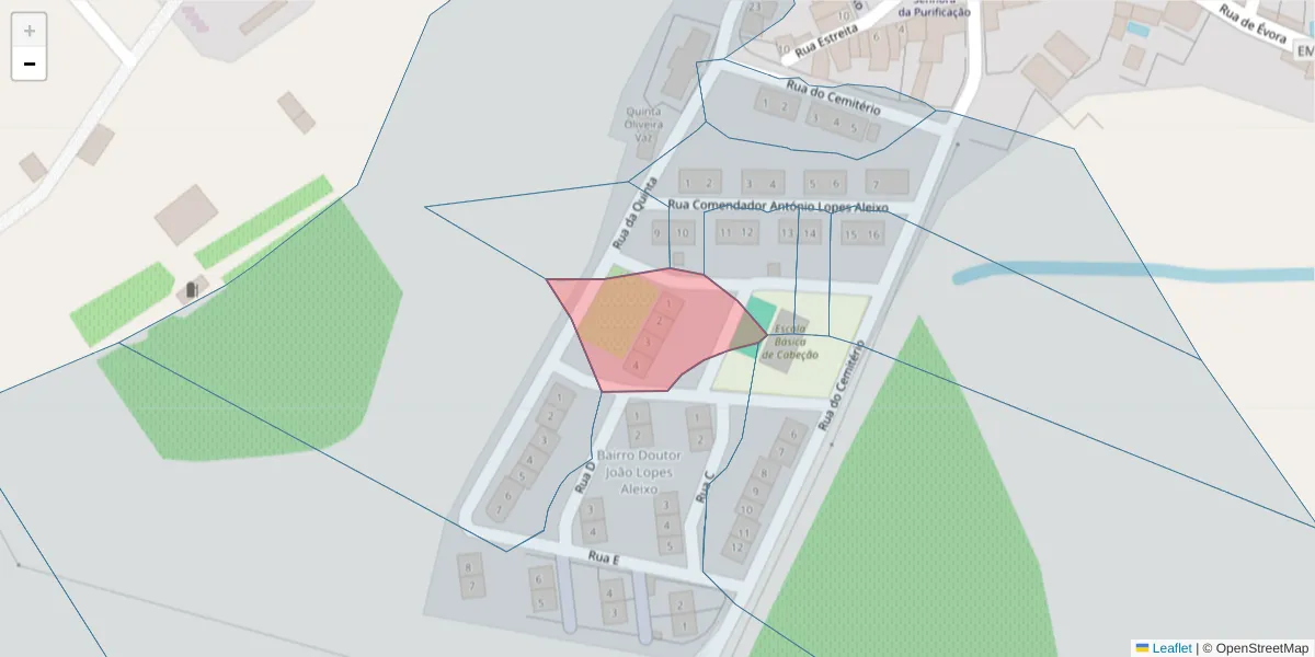 Mapa detalhado do código postal 7490-052 com limites, códigos postais vizinhos e agências dos correios