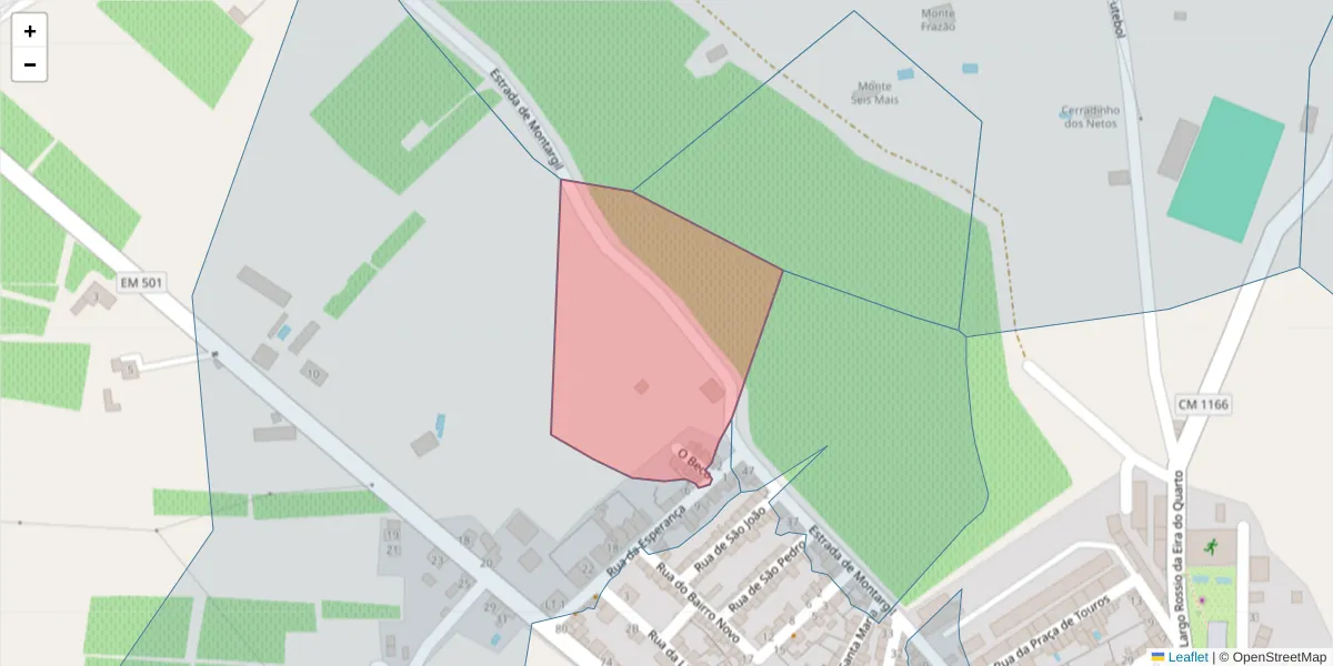 Mapa detalhado do código postal 7490-057 com limites, códigos postais vizinhos e agências dos correios
