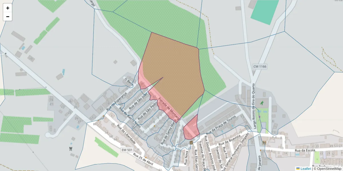 Mapa detalhado do código postal 7490-058 com limites, códigos postais vizinhos e agências dos correios