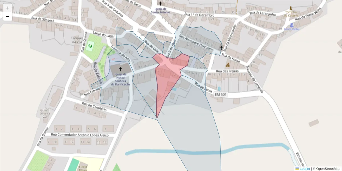 Mapa detalhado do código postal 7490-059 com limites, códigos postais vizinhos e agências dos correios