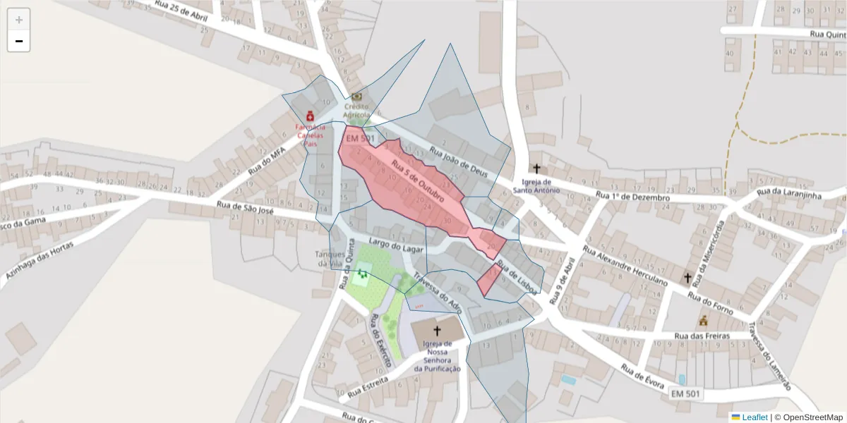 Mapa detalhado do código postal 7490-069 com limites, códigos postais vizinhos e agências dos correios