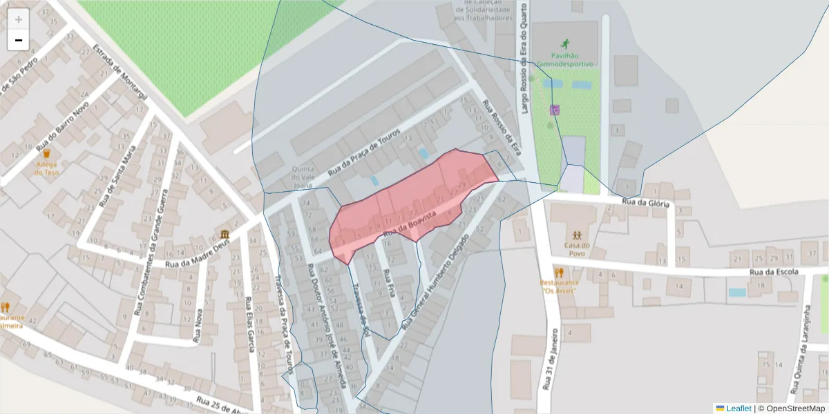 Mapa detalhado do código postal 7490-070 com limites, códigos postais vizinhos e agências dos correios