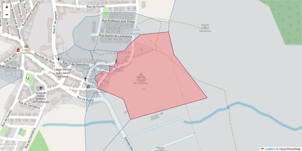 Mapa detalhado do código postal 7490-073 com limites, códigos postais vizinhos e agências dos correios