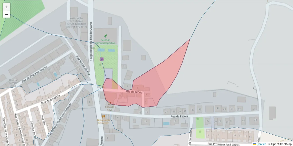 Mapa detalhado do código postal 7490-074 com limites, códigos postais vizinhos e agências dos correios