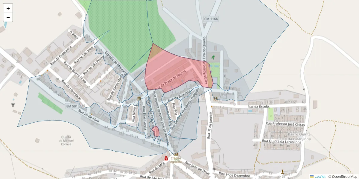 Mapa detalhado do código postal 7490-079 com limites, códigos postais vizinhos e agências dos correios