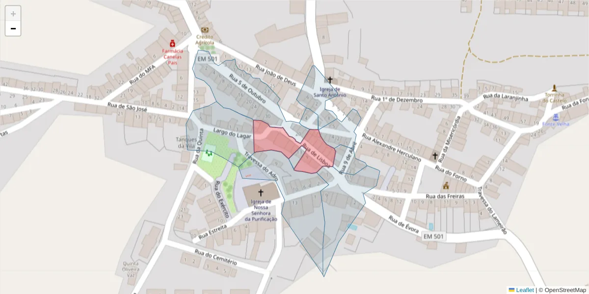 Mapa detalhado do código postal 7490-082 com limites, códigos postais vizinhos e agências dos correios