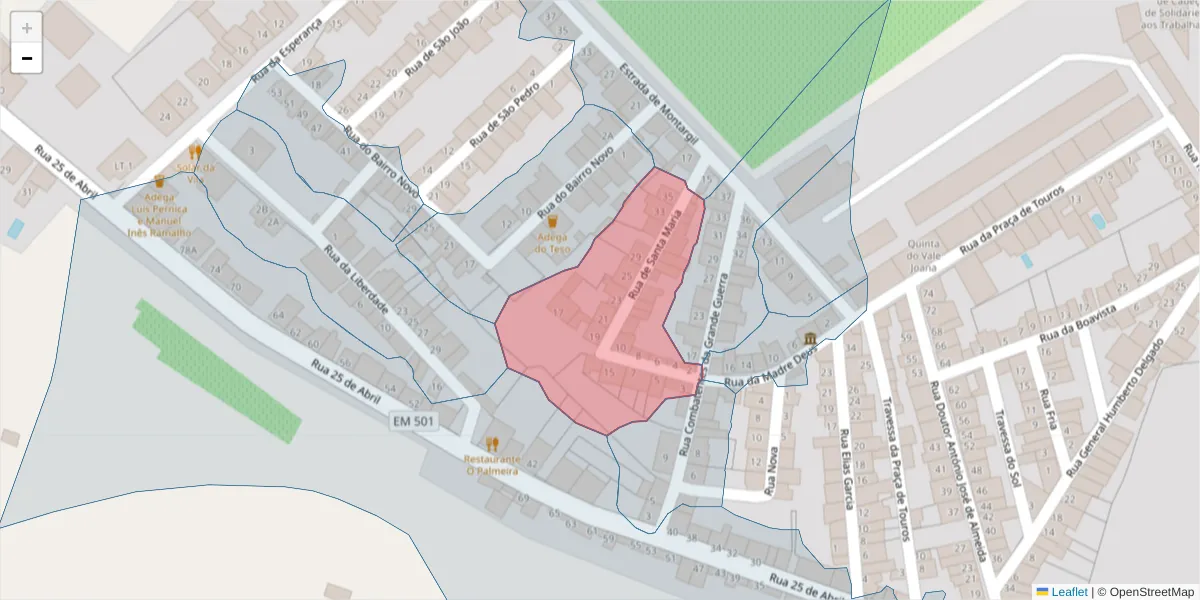 Mapa detalhado do código postal 7490-083 com limites, códigos postais vizinhos e agências dos correios