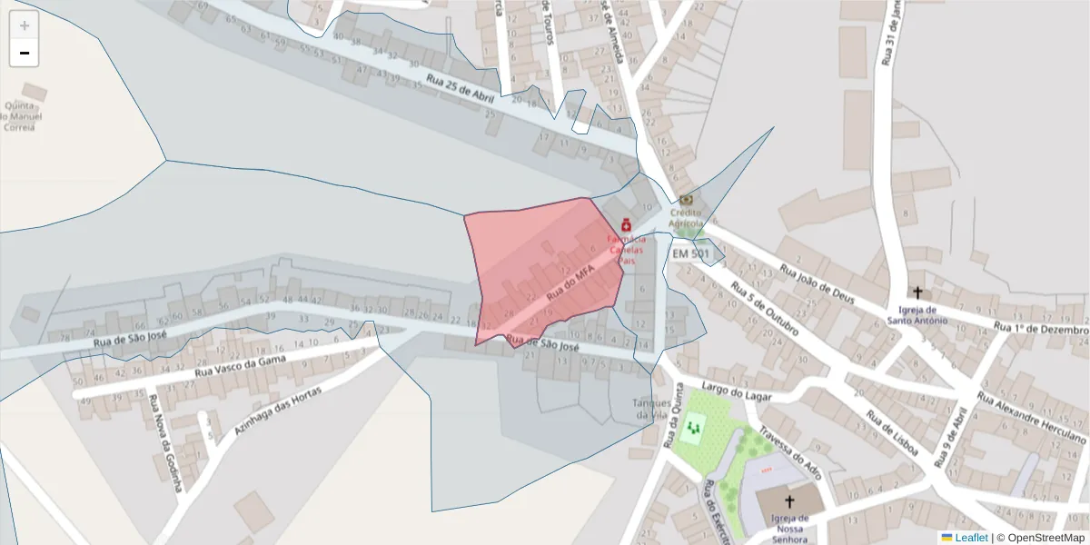 Mapa detalhado do código postal 7490-090 com limites, códigos postais vizinhos e agências dos correios