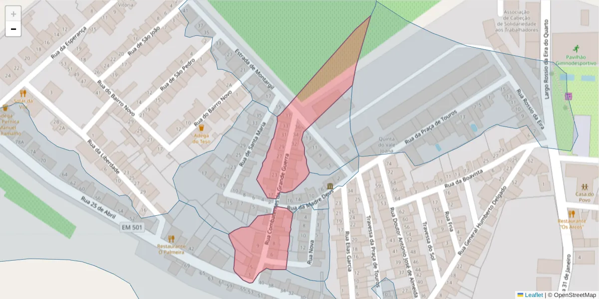 Mapa detalhado do código postal 7490-092 com limites, códigos postais vizinhos e agências dos correios