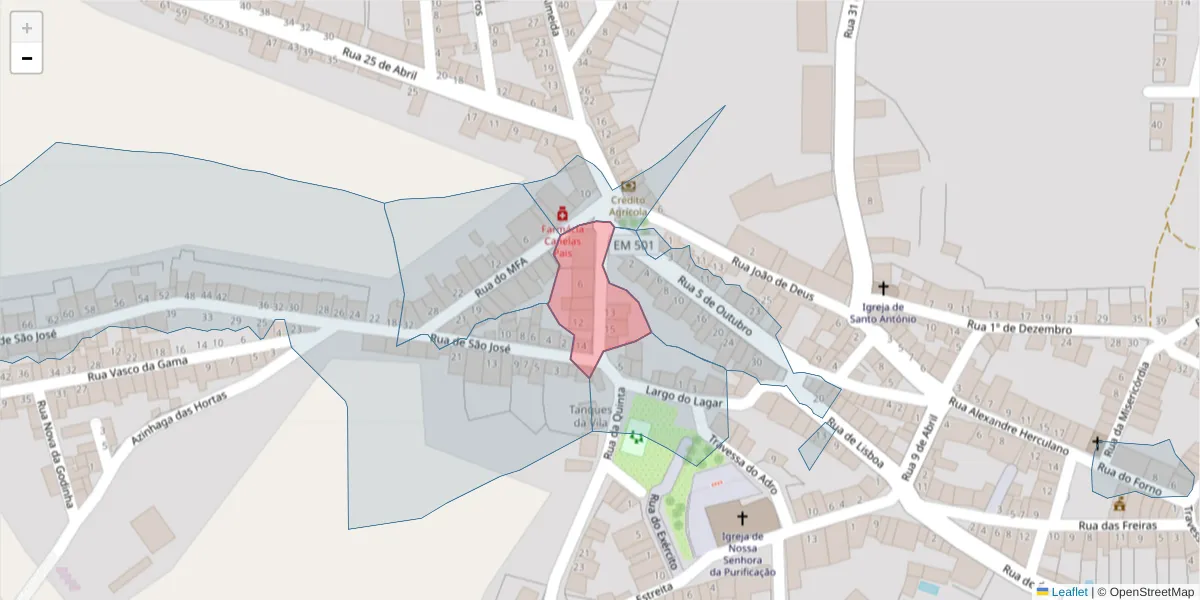 Mapa detalhado do código postal 7490-093 com limites, códigos postais vizinhos e agências dos correios