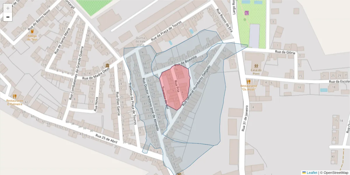 Mapa detalhado do código postal 7490-097 com limites, códigos postais vizinhos e agências dos correios