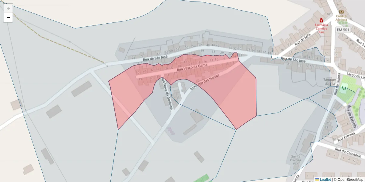 Mapa detalhado do código postal 7490-106 com limites, códigos postais vizinhos e agências dos correios