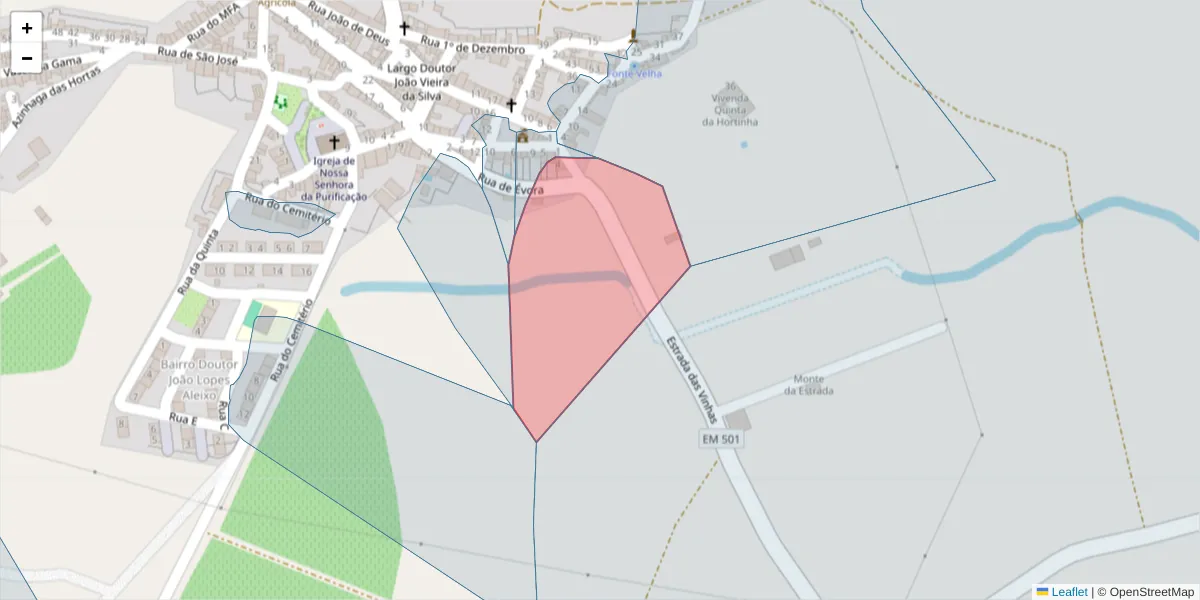 Mapa detalhado do código postal 7490-110 com limites, códigos postais vizinhos e agências dos correios