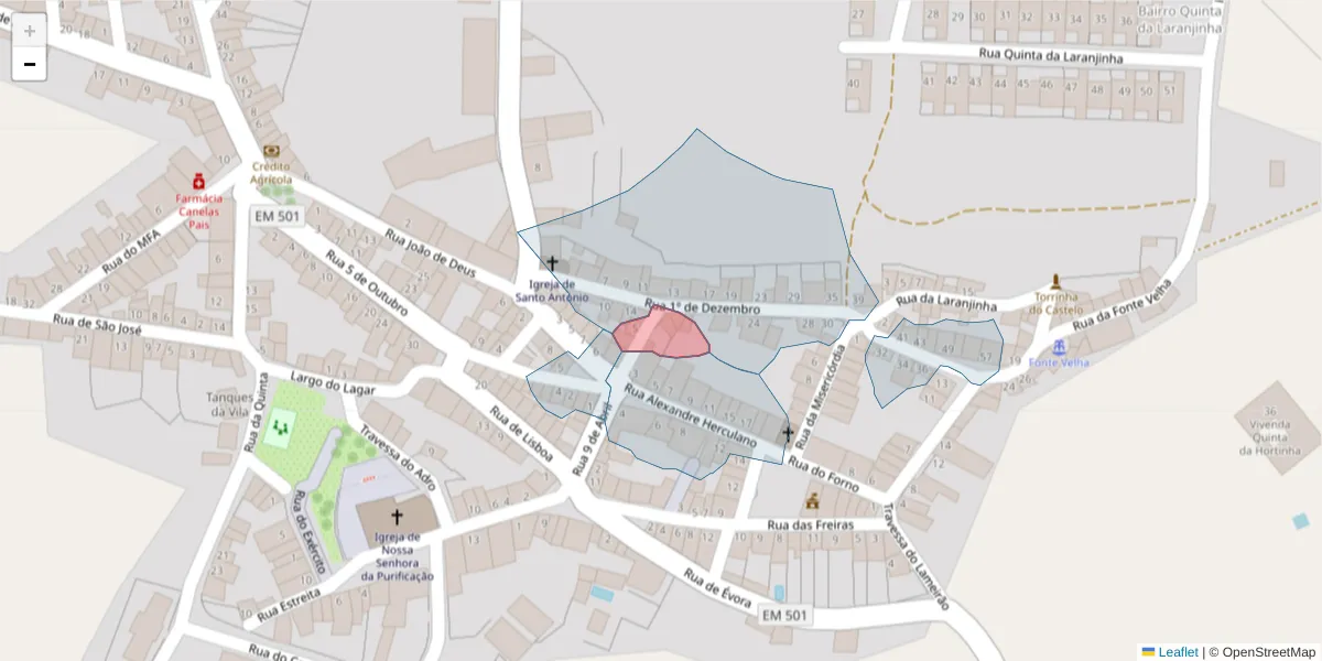 Mapa detalhado do código postal 7490-111 com limites, códigos postais vizinhos e agências dos correios