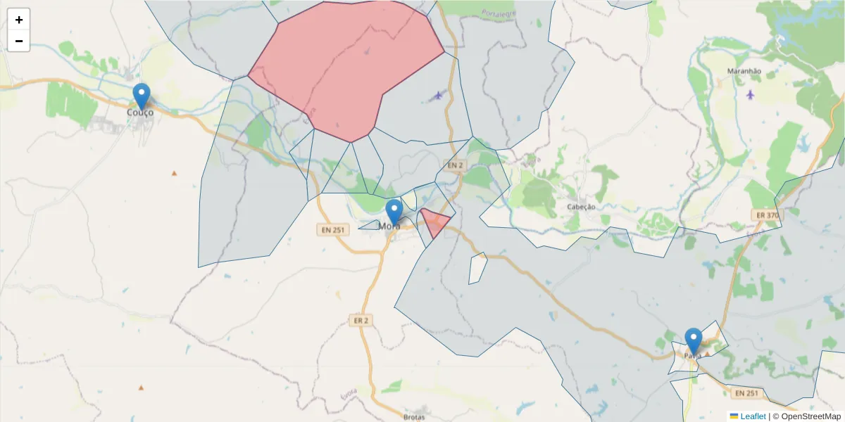 Mapa detalhado do código postal 7490-200 com limites, códigos postais vizinhos e agências dos correios