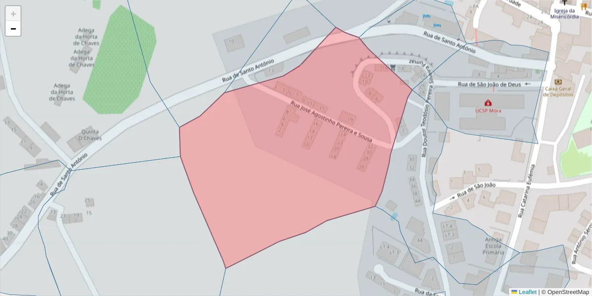 Mapa detalhado do código postal 7490-201 com limites, códigos postais vizinhos e agências dos correios