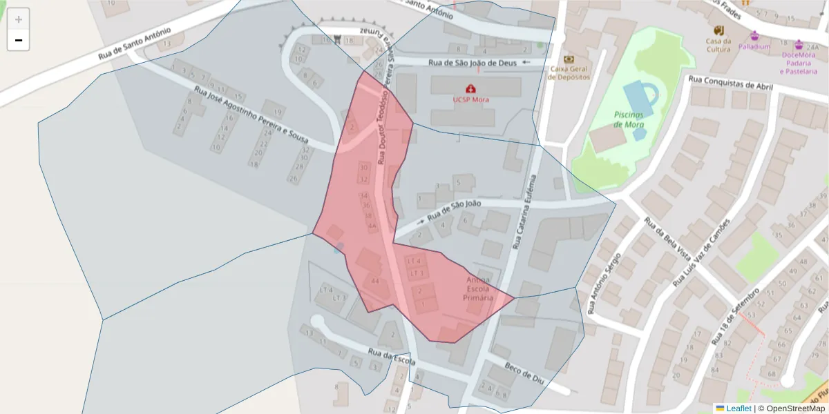 Mapa detalhado do código postal 7490-202 com limites, códigos postais vizinhos e agências dos correios
