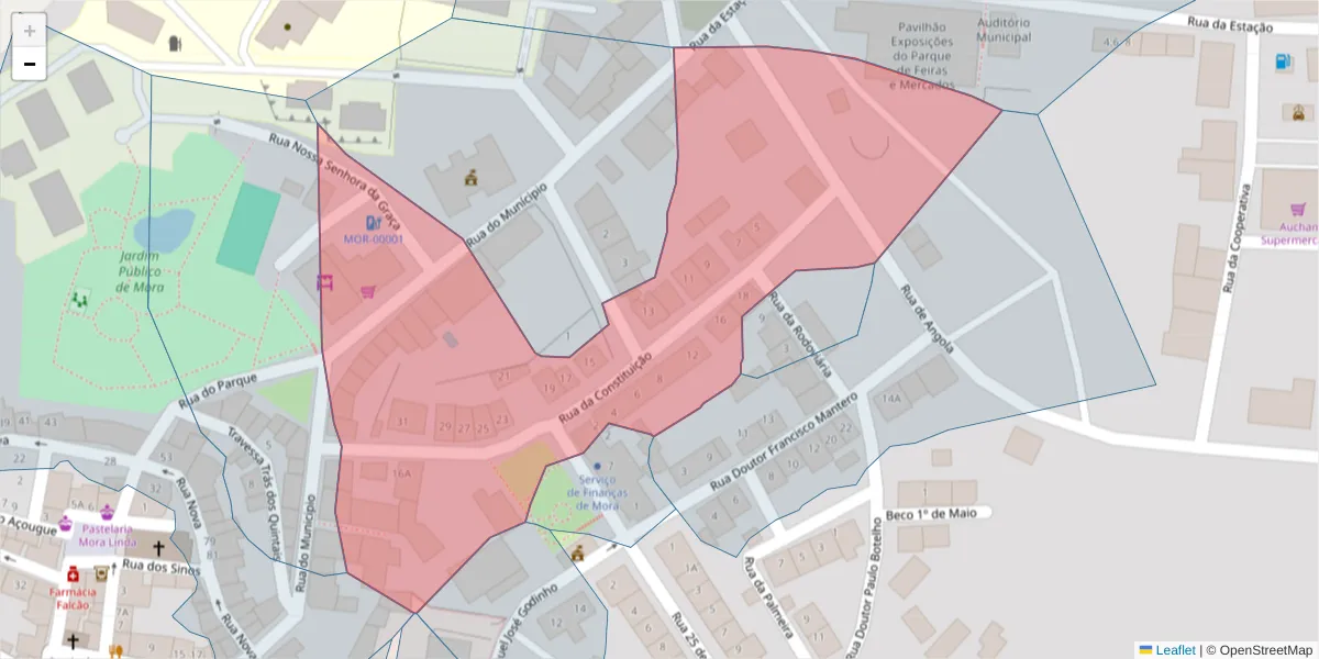 Mapa detalhado do código postal 7490-224 com limites, códigos postais vizinhos e agências dos correios