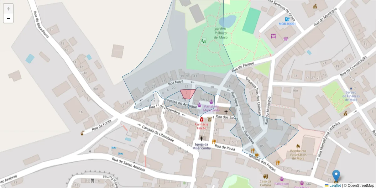 Mapa detalhado do código postal 7490-233 com limites, códigos postais vizinhos e agências dos correios