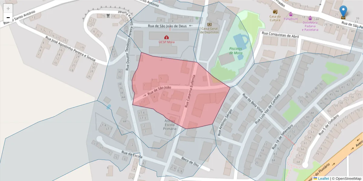 Mapa detalhado do código postal 7490-237 com limites, códigos postais vizinhos e agências dos correios