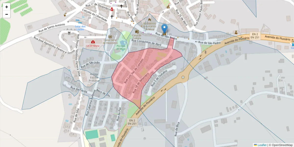 Mapa detalhado do código postal 7490-239 com limites, códigos postais vizinhos e agências dos correios