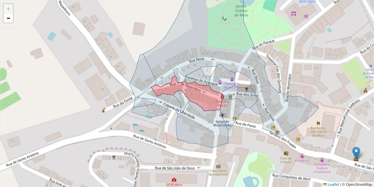 Mapa detalhado do código postal 7490-251 com limites, códigos postais vizinhos e agências dos correios
