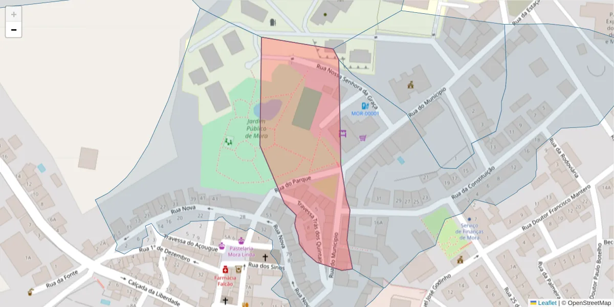 Mapa detalhado do código postal 7490-258 com limites, códigos postais vizinhos e agências dos correios