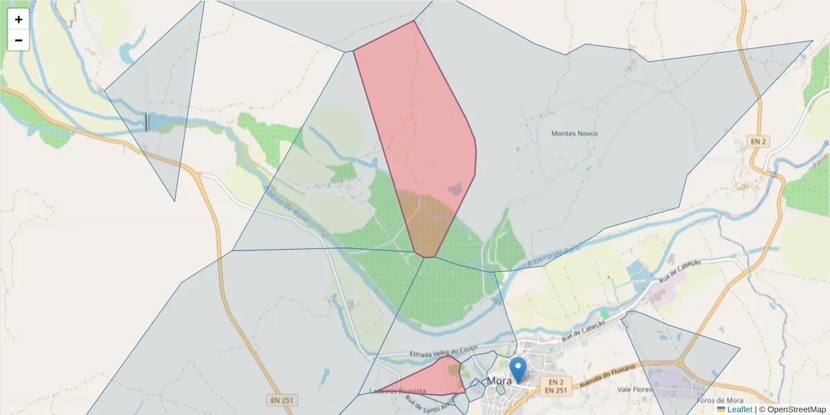 Mapa detalhado do código postal 7490-302 com limites, códigos postais vizinhos e agências dos correios