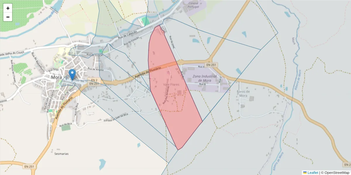 Mapa detalhado do código postal 7490-325 com limites, códigos postais vizinhos e agências dos correios