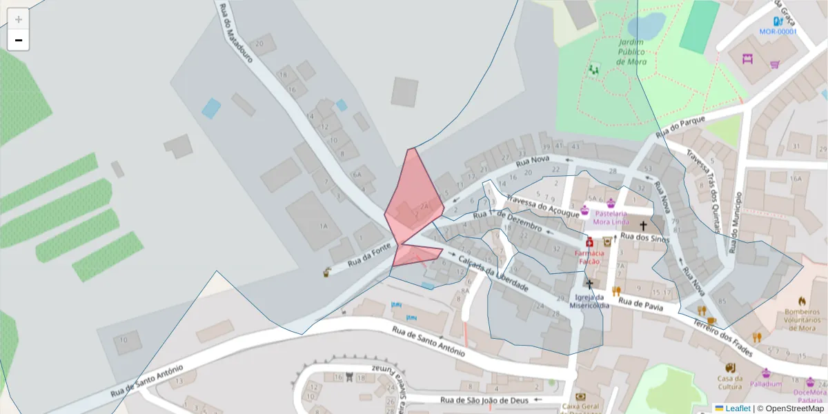 Mapa detalhado do código postal 7490-326 com limites, códigos postais vizinhos e agências dos correios
